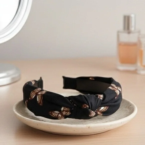 Black Butterfly Top Knot Headband Boho Cottagecore Fairycore Hair‎ Accessory