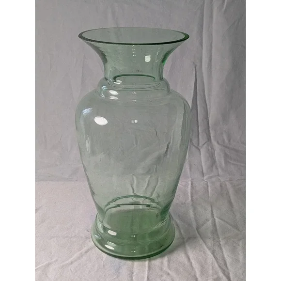 Vintage Large Sage Green Hand Blown Glass Vase Flared Rim 10.5 Inch Floor Vase
