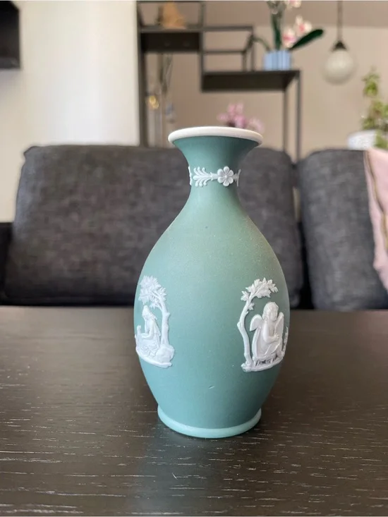 Wedgwood Matte Seafoam Green Decorative Jasperware-Style Vase