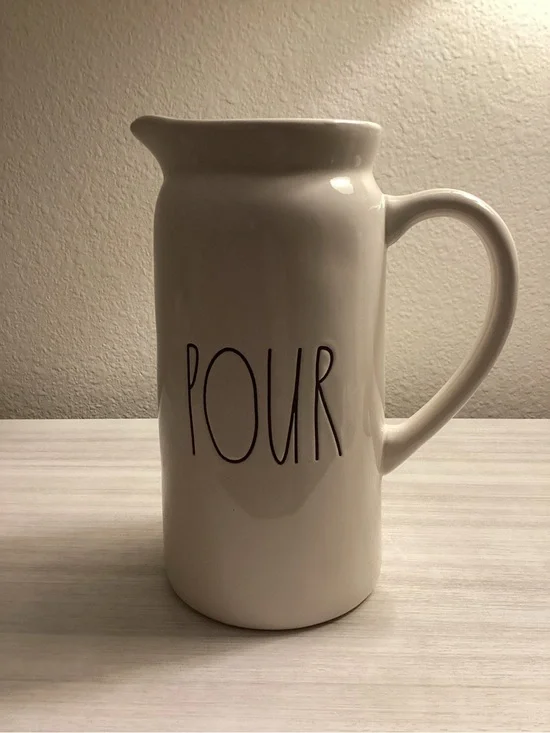 RAE DUNN “Pour” Pitcher Ivory Ceramic Farmhouse Artisan Collection  8 1/2 - IEC
