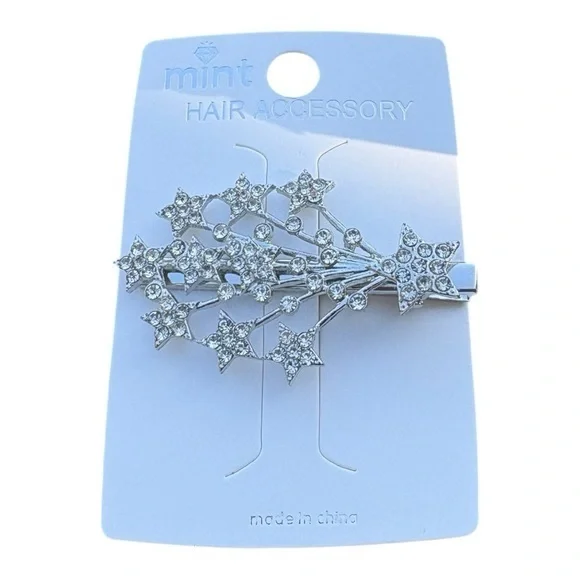 3/$25 Mint Silver Sparkling Starburst Hair Accessory Stars Clip Barette