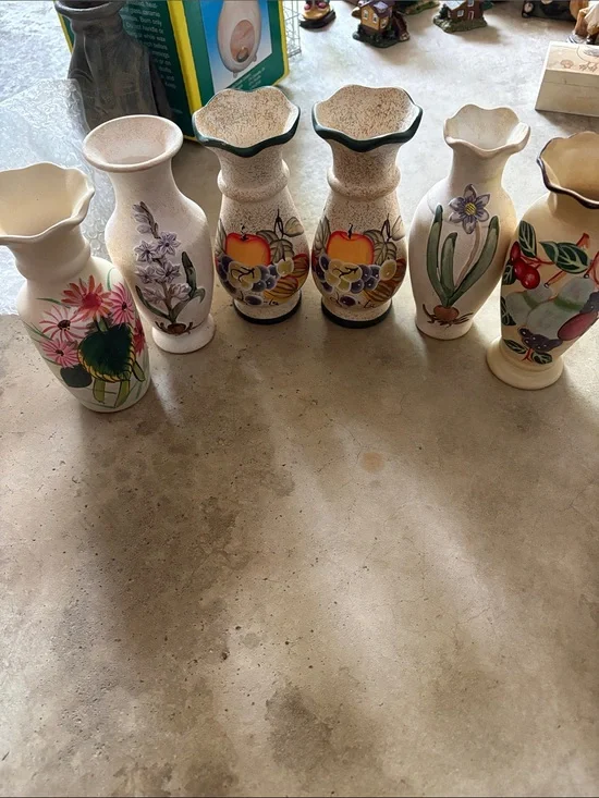 Hand-Painted Ceramic Small Vase - Cream with Floral Accents