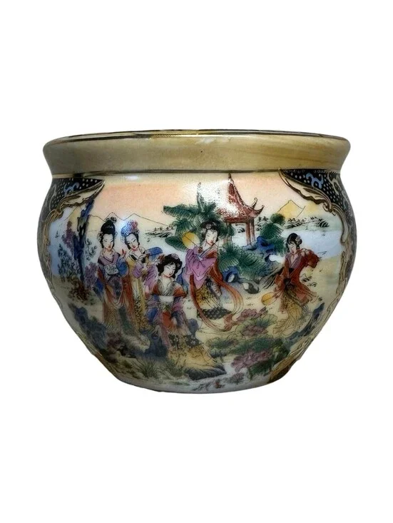 Vintage Japanese Gold Satsuma Mini 2.75” Opening Planter Pot Vase Bowl Jar