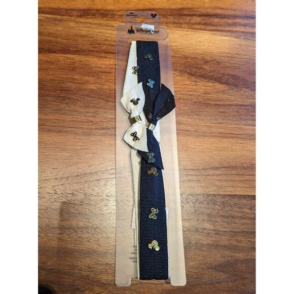 Disney NWT Set of 2 White and Black Headbands with Gold‎ Disney charms
