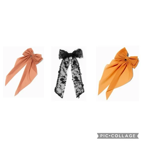Set of 3 Long Tail‎ Hair Bow Clips, Peach, Caramel and black roses, Claire's