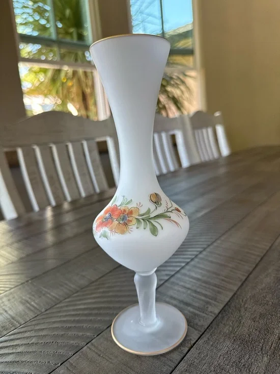 Vintage Frosted Floral Glass Bud Vase