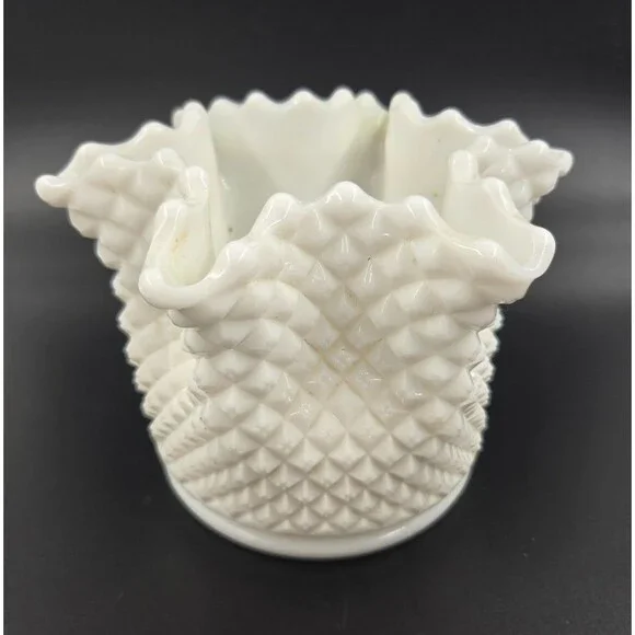 Vintage Westmoreland Milk Glass Quilted Diamond Hobnail Fluted Vase 5”