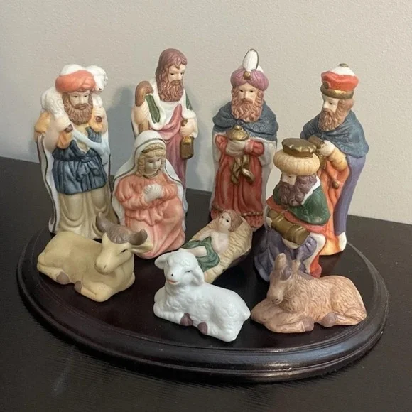 International Bazaar Porcelain Nativity Set with Wood Base