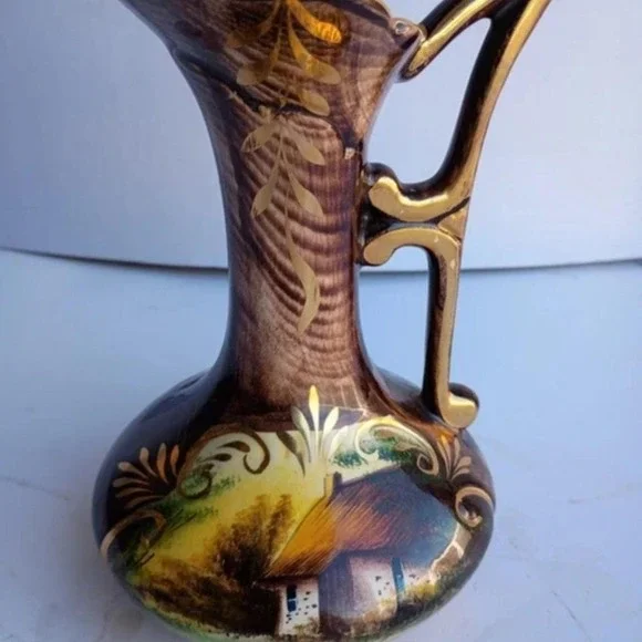 Beautiful hand painted Art Nouveau style vase with gold leaf accents