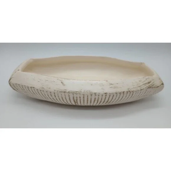 Vtg McCoy Rectangular Console Bowl Planter White Gold Accent