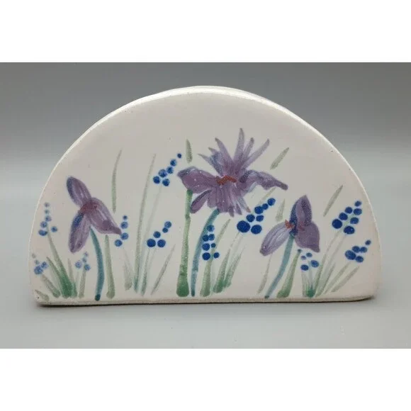 Ceramic Art Piece Vase Hand Thrown Painted Iris Floral Arrangement
