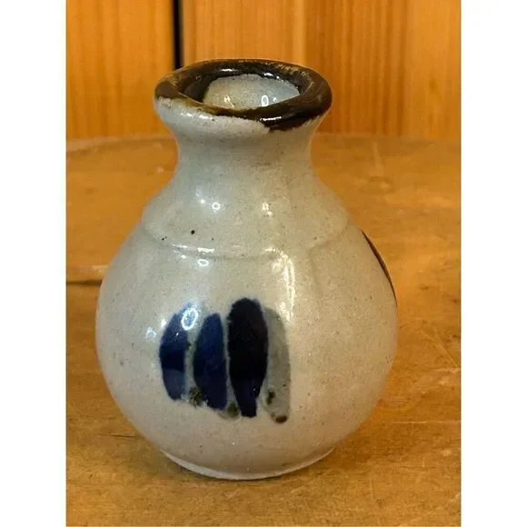 Small Blue Grey Ceramic Handmade Hand Painted Mini Vase Glaze (8193)