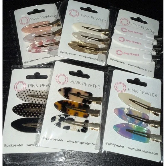 Lot 6-Pink Pewter Creaseless Hair Styling and‎ Sectioning Clips