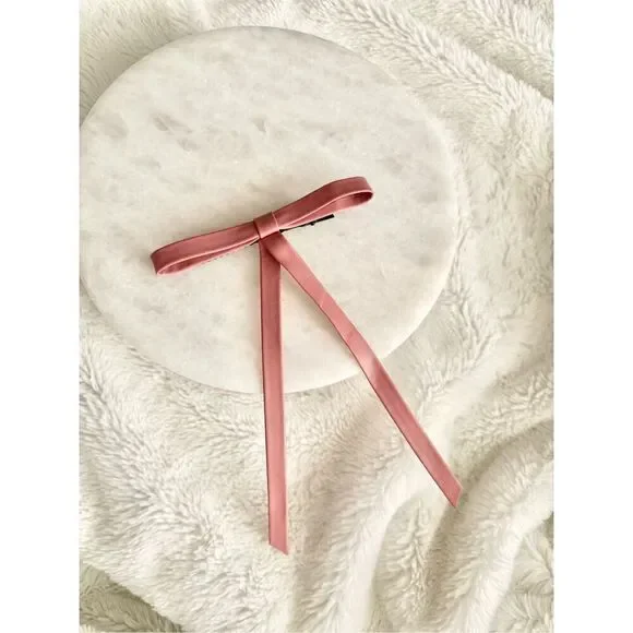 Pink color mini leather hair bow clip ￼