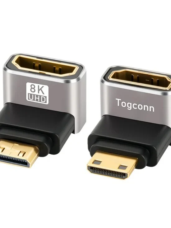 90 Degree Mini HDMI to HDMI Adapter 2 Pack, (Up and Down) Right Angle Mini HDMI