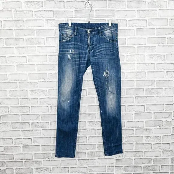 Men's Blue Distressed Straight-Leg Jeans