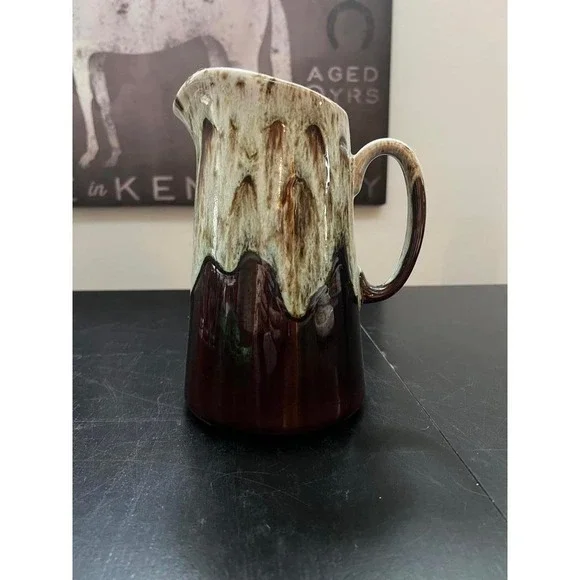 Vintage 60s Canonsburg Pottery USA Brown Drip Glaze Stoneware Pitcher
