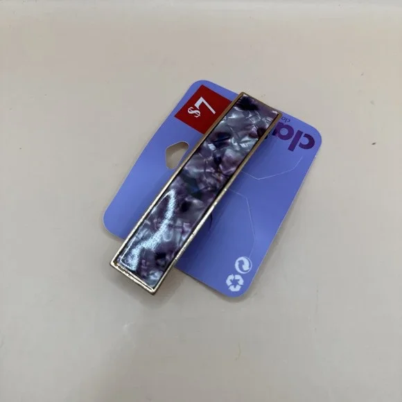 Claire's Rectange Purple Black Marble Print Barrette Hair Clip Gold Rim