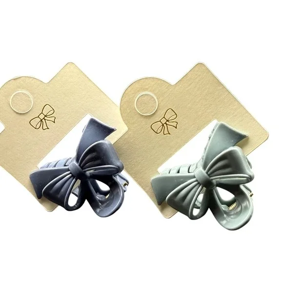 Set of 2 Bow‎ Hair Claw Clips Blue and Green Matte Ribbon Style Hair Accessories