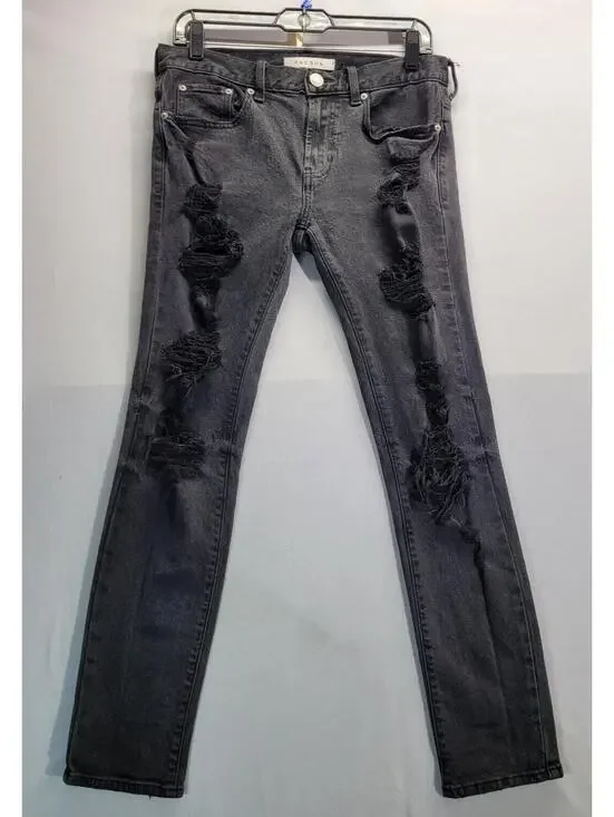 PacSun Jeans Men's 30x30 Black Dark Wash Stacked Distroyed Skinny Jeans
