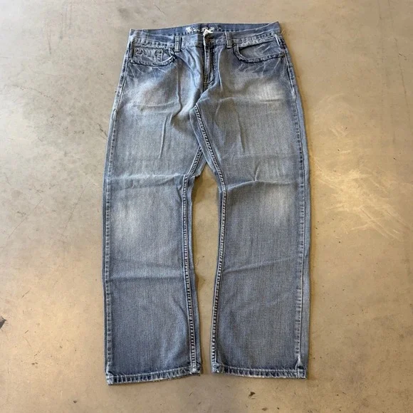 Route 66 Slim Straight Jeans Mens 36x32 Blue Denim Casual Classic