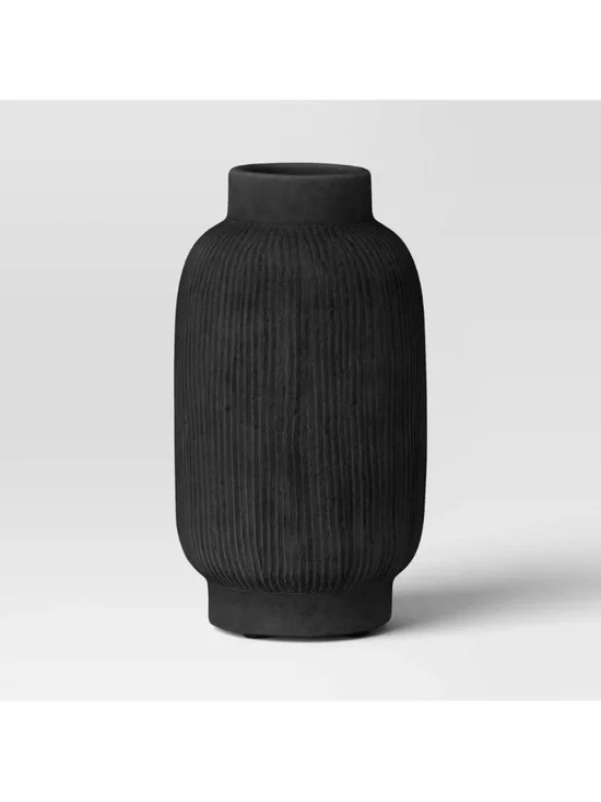 Threshold Tall  Black Ribbed Ceramic Vase- Fall Decor Harvest