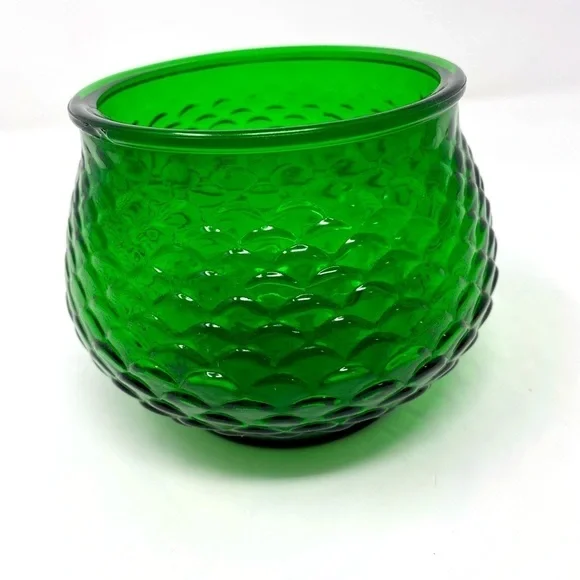 Vintage EO Brody Co Glass Emerald Green Fish Scale Pattern Bowl/Wide Vase