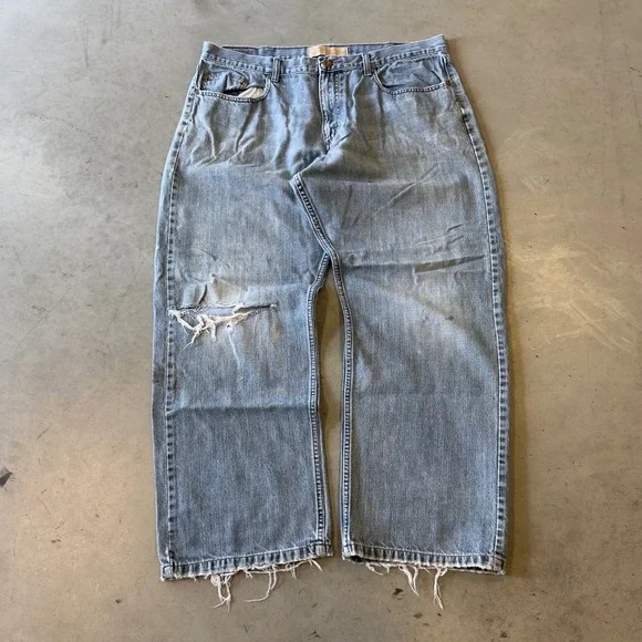 Wrangler Jeans Co Loose Straight Mens Distressed Light Wash Blue Jeans 38x29