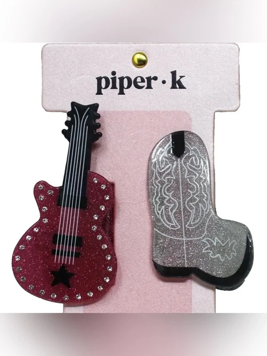 Piper K VIRAL BOOT & pink guitar western hair clips hair, claws TIK TOK VIRAL