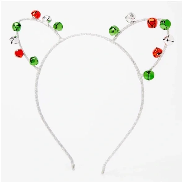 Claire’s Jingle Bell Cat Ear Headband Silver Holiday