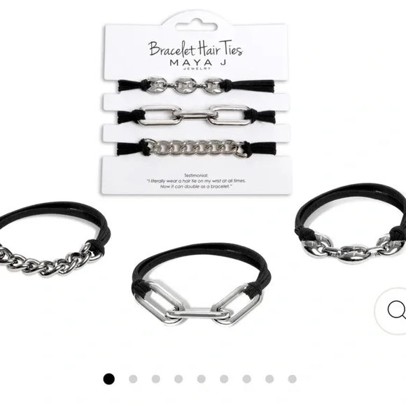 NWT Bracelet Hair Ties - White Chain Links with Black Cord Maya J Jewelry