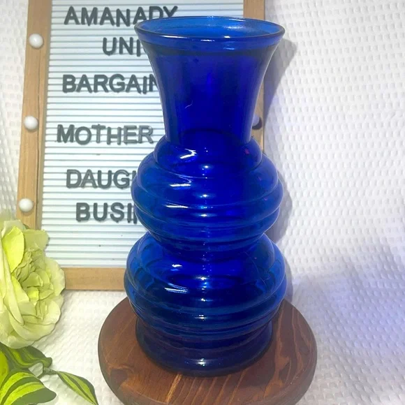 Indiana Glass Co USA Cobalt Blue Beehive  Double Stacked Vase  8.5