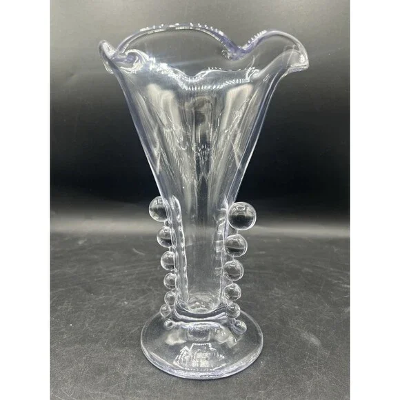 Vintage Imperial Glass Candlewick Crimped Flower Vase 8 1/8