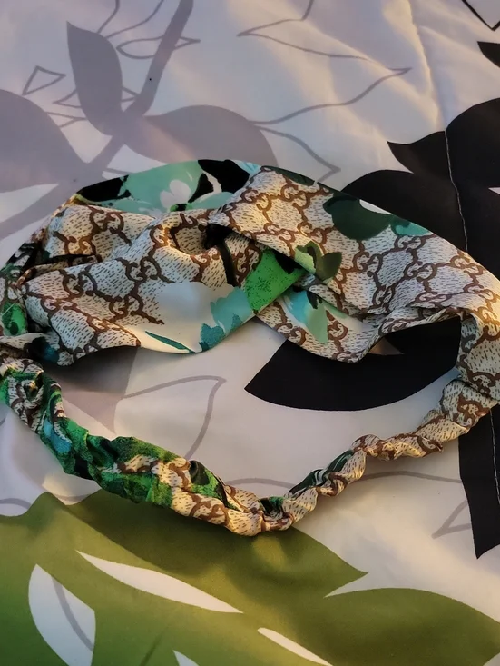 Floral Green Satin Twist Headband