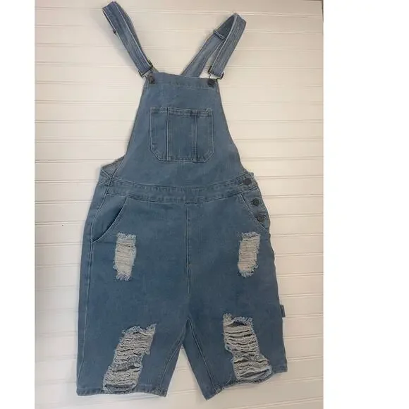 Boohoo Man Jean Denim Overalls‎ Distressed Festival Concerts Mens Small