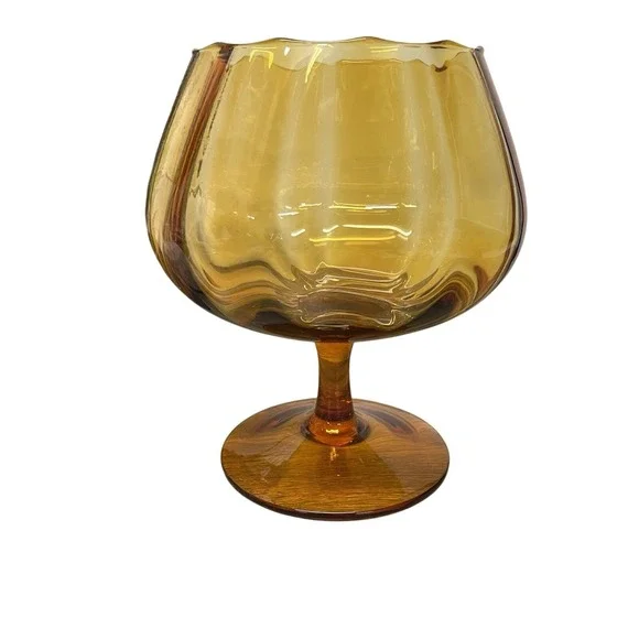 Vintage Amber Art Glass Vase Made‎ in Italy Scalloped Brandy Snifter Centerpiece