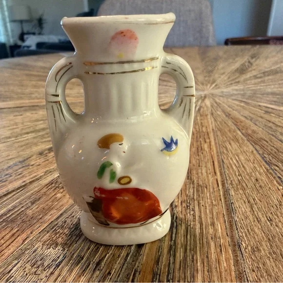 Vintage Occupied Japan Miniature Double Handle Urn Vase Hand Painted Porcelain B