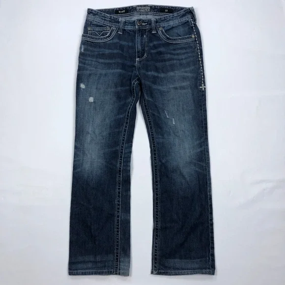 Affliction Premium Blake Jeans Mens 33 Medium Wash Straight Leg Embroidered **