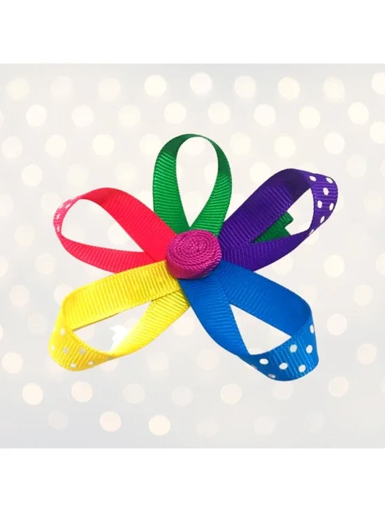 Girls Rainbow Ribbon Flower Hair Clip