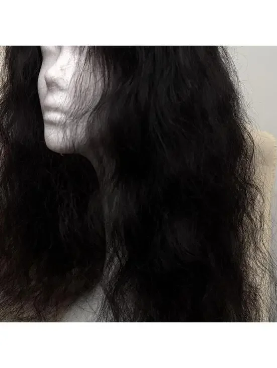 Human Hair Lace Front Wig - Long Black Curly Water Wave Pattern, New Without Tag