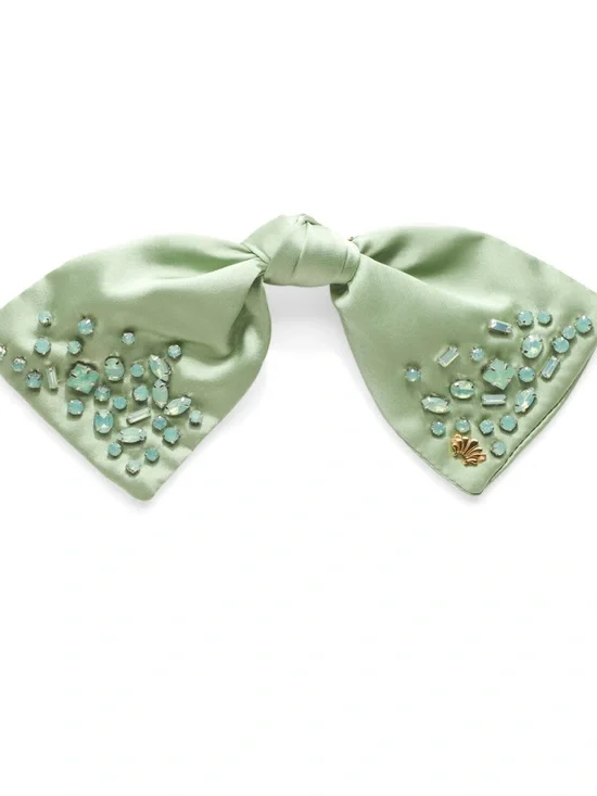 Lele sadoughi Embellished Sage Green Satin Hair Bow