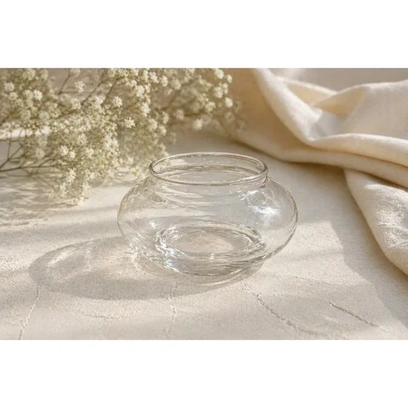Small Clear Glass Round‎ Bulbous Bowl Terrarium Candle Holder 4 Inch Wide