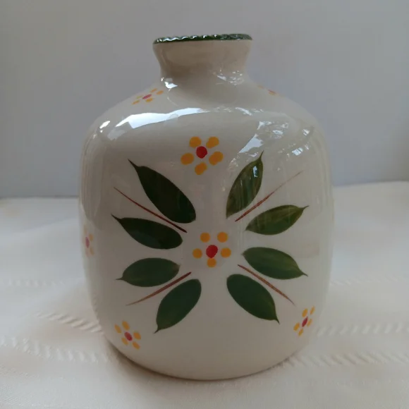 Temp-Tations White Ceramic Vase with Green Leaf and Yellow Floral Accents