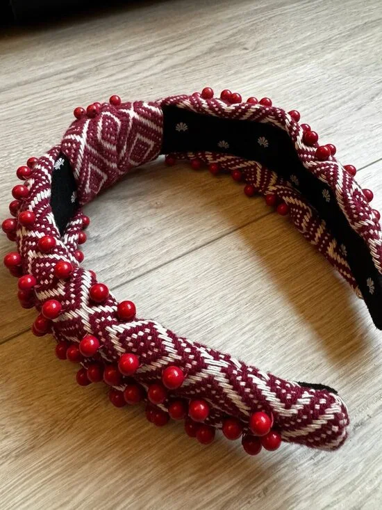 Lele Sadoughi Red Headband With Bead Embellishments