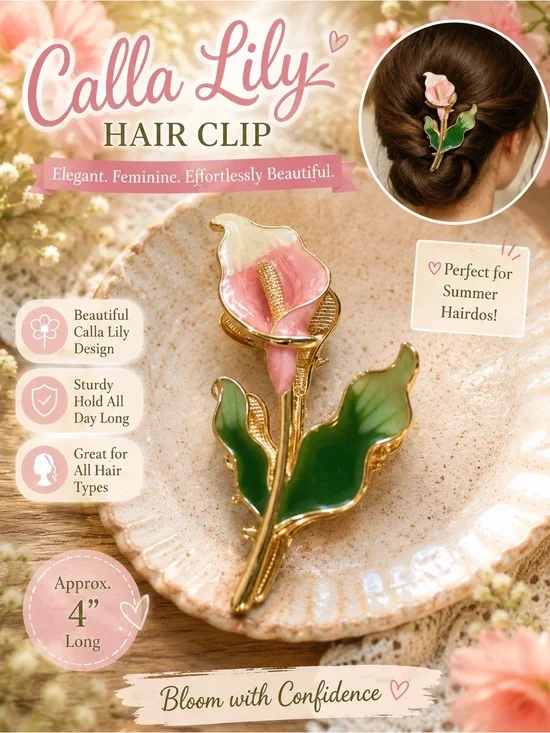 Calla Lily Floral Hair Clip — Pink and Green