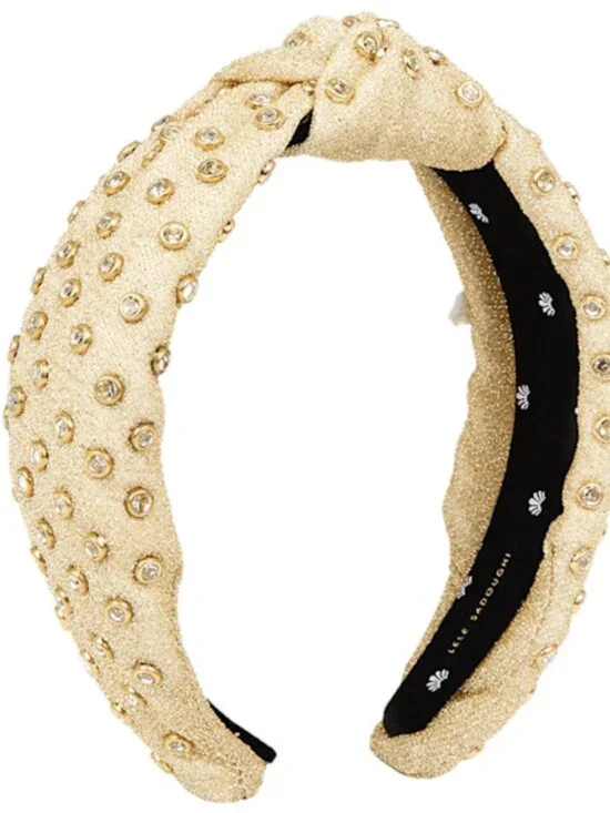 Lele Sadoughi Gold Metallic Embellished Knot Headband