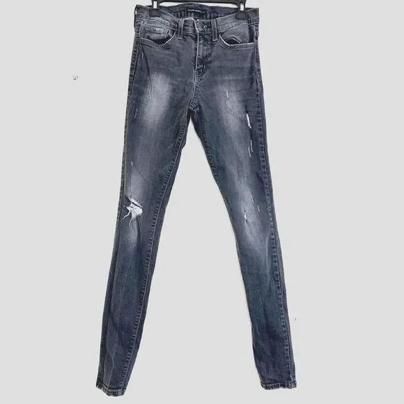 Flying Monkey Skinny Jeans Size 26 Wash Black Denim Distressed Stretch Jeans