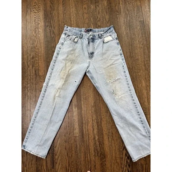Vintage Chaps Men's Jeans 38X34 Light Wash Straight Leg Distressed Thrashed