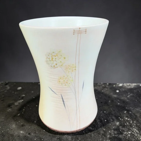 Croscill China Floral Ceramic Vase Cup Cream Yellow Flowers Ribbed‎ Texture VTG