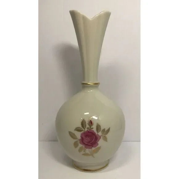ANTIQUE LENOX FINE‎ CHINA BULBOUS BUD VASE Rose Pattern - Mint Condition